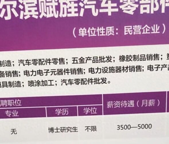 哈爾濱一公司月薪3500元招聘博士引嘩然 網(wǎng)友紛紛表示不理解